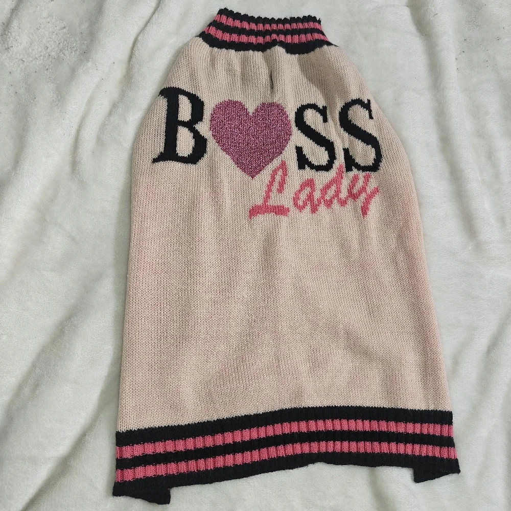 Vibrant Pink & Black 'Boss Lady' Knit Dog Sweater - Picture 1 of 5